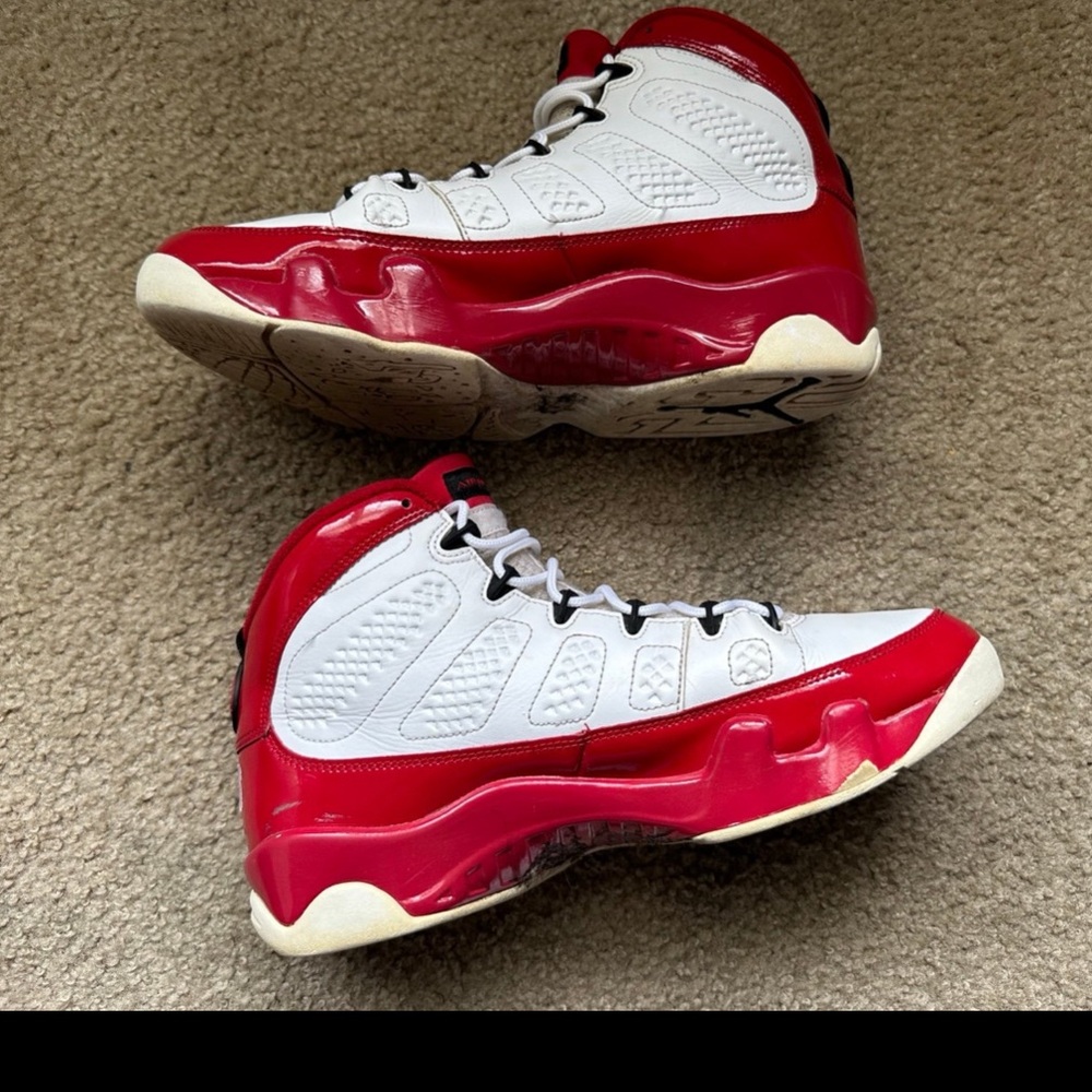 Red N white Jordan 9 size 10 plenty of life in these shoes ships1-2 buisness day